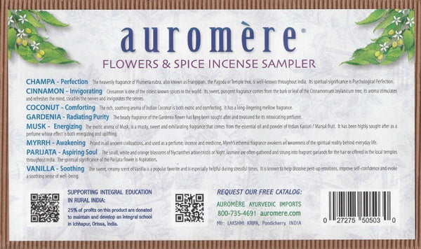 Auromere, Flowers & Spice 8 Fragrance Sampler Pack, 8 Pieces