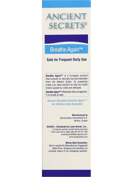 Ancient Secrets, Breathe Again Hypertonic Seawater Nasal Spray, 3.38 fl oz