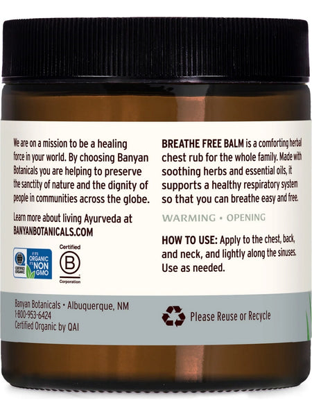 Banyan Botanicals, Breathe Free Balm, 4 oz