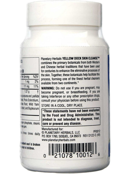 Planetary Herbals, Yellow Dock Skin Cleanse™ 610 mg, 60 Tablets