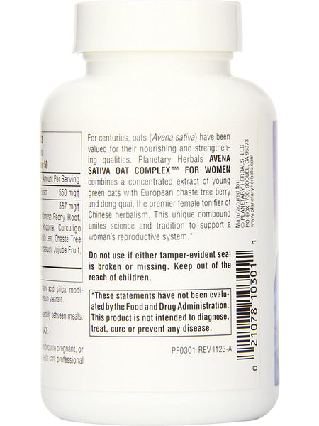 Planetary Herbals, Avena Sativa Oat Complex™ for Women 558 mg, 100 Tablets