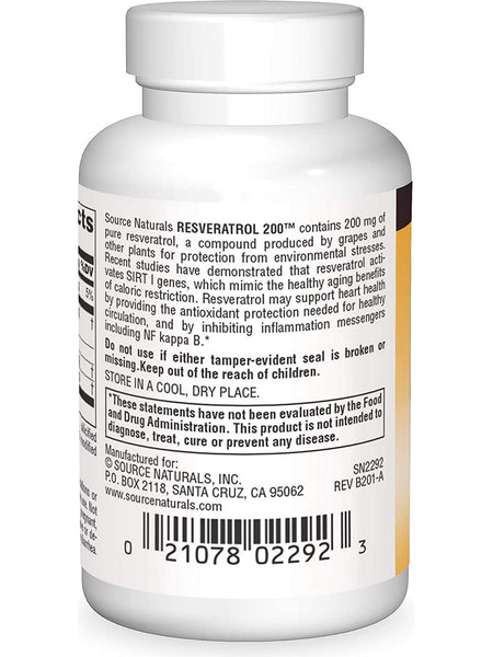 Source Naturals, Resveratrol 200™ 200 mg, 30 tablets