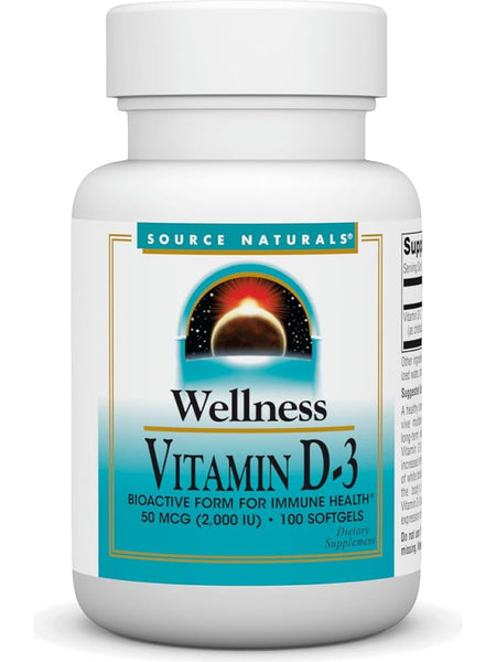 Source Naturals, Wellness Vitamin D-3 2000 IU, 100 softgels