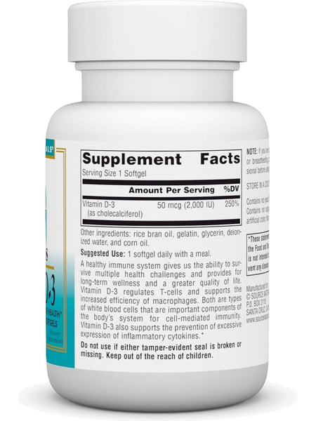 Source Naturals, Wellness Vitamin D-3 2000 IU, 100 softgels