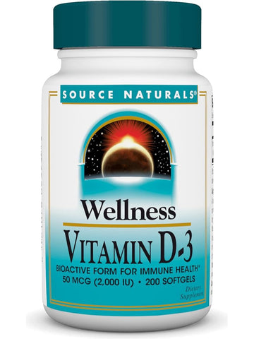 Source Naturals, Wellness Vitamin D-3 2000 IU, 200 softgels