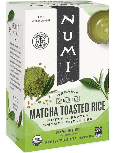 ** 12 PACK ** Numi, Matcha Toasted Rice, 18 Non-GMO Tea Bags