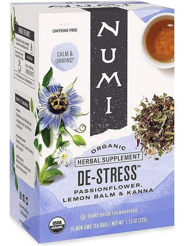 ** 12 PACK ** Numi, De-Stress, 16 Non-GMO Tea Bags