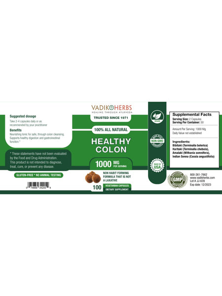 Vadik Herbs, Healthy Colon, Colon Aid, 100 ct