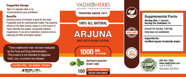 Vadik Herbs, Arjuna, 100 ct